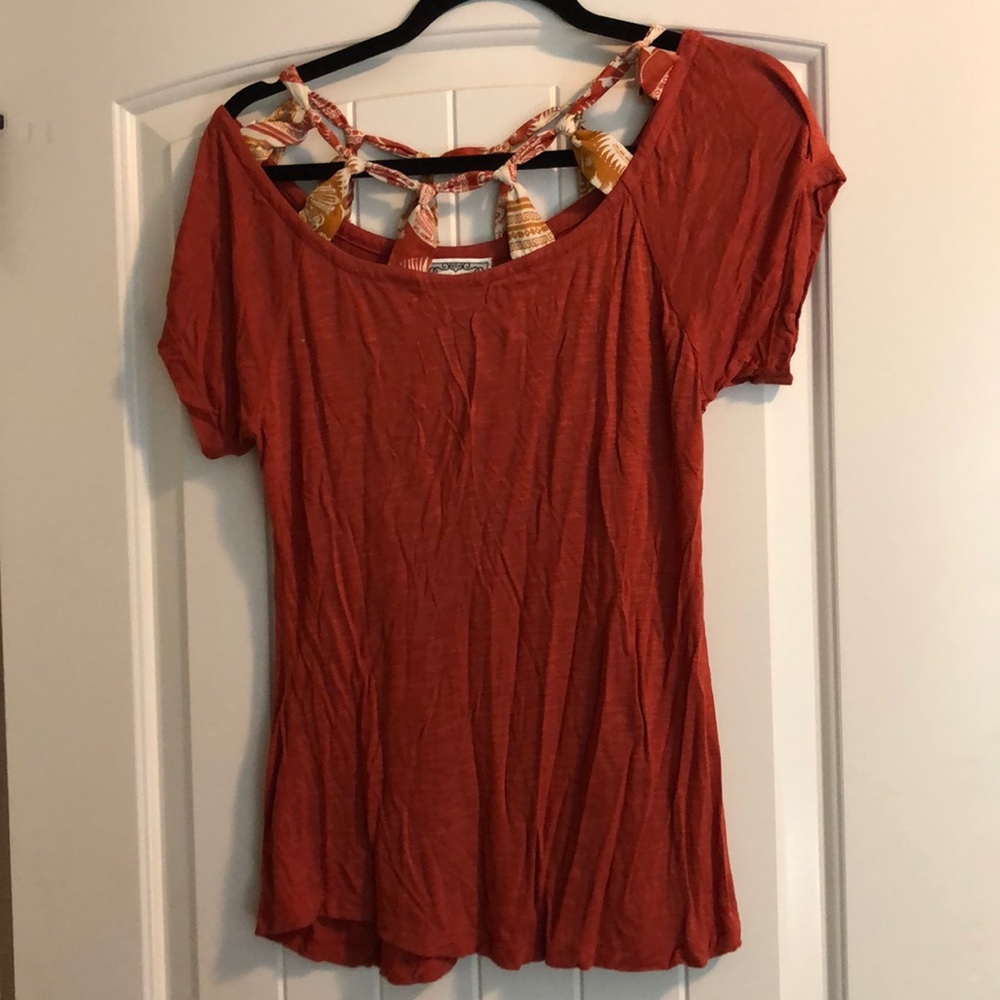 Red/Orange Tee with Knotted Collar